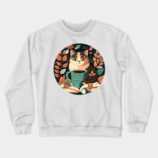 Cool Cat Coffee Reading Book, Catpuccino - Cat Lover Crewneck Sweatshirt